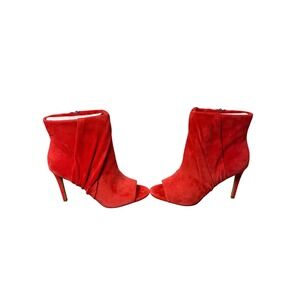 Vince Camuto Atonna Peep Toe Booties Hot Spice Suede Stiletto 8.5 NWT